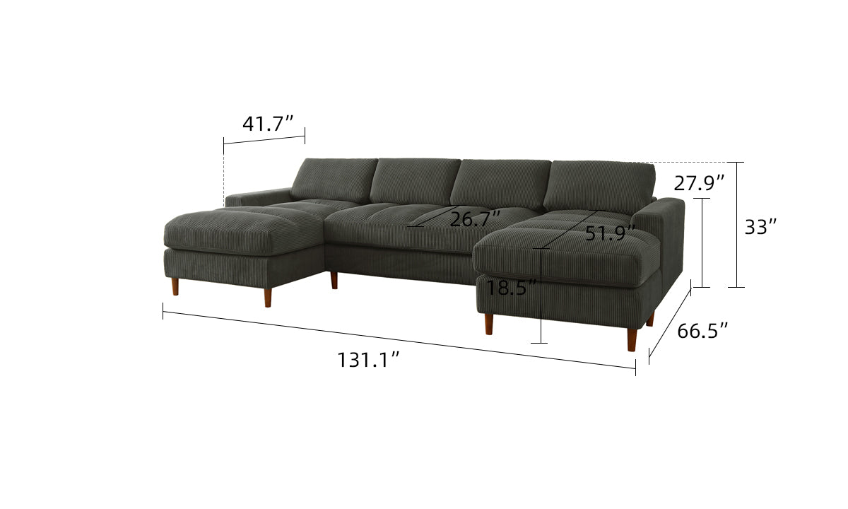 Belle Oversized Corduroy Chaise U-Shaped Modular Sectional