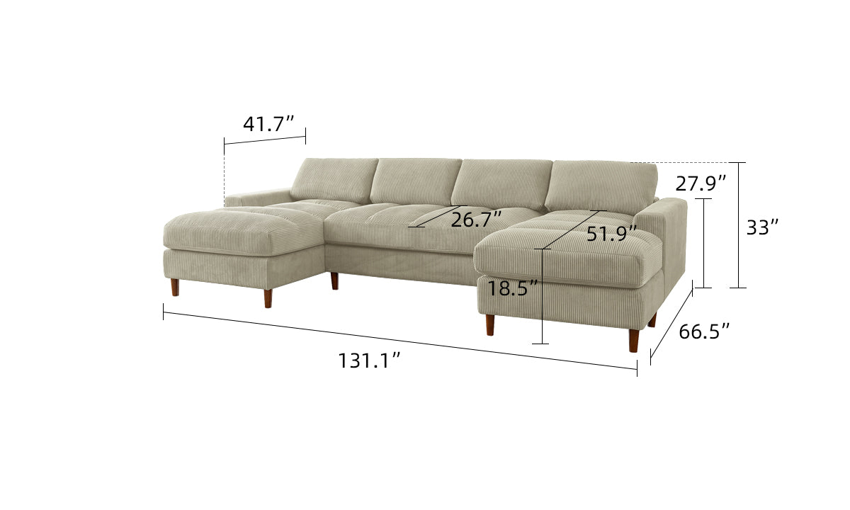 Belle Oversized Corduroy Chaise U-Shaped Modular Sectional