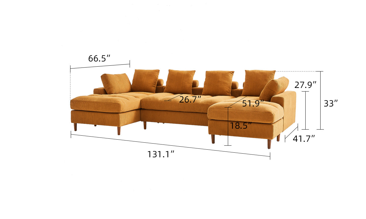 Belle Oversized Corduroy Chaise U-Shaped Modular Sectional