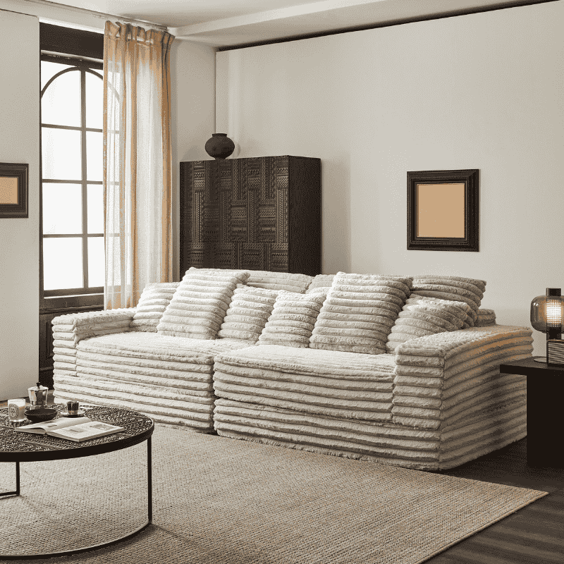 Federico 120'' Beige Plush 3 Seater Modular Sofa