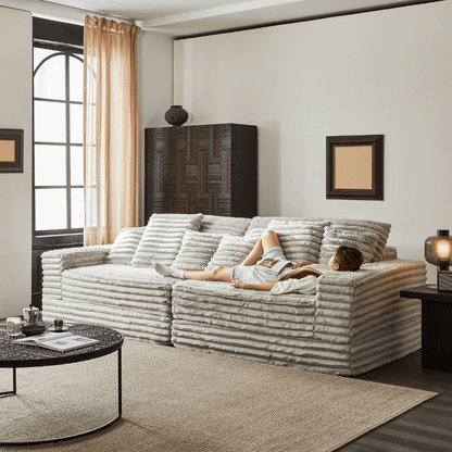 Federico 120'' Beige Plush 3 Seater Modular Sofa