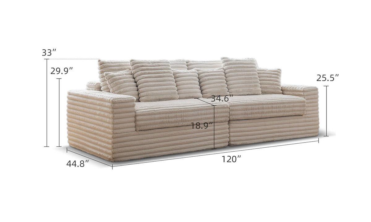 Federico 120'' Beige Plush 3 Seater Modular Sofa