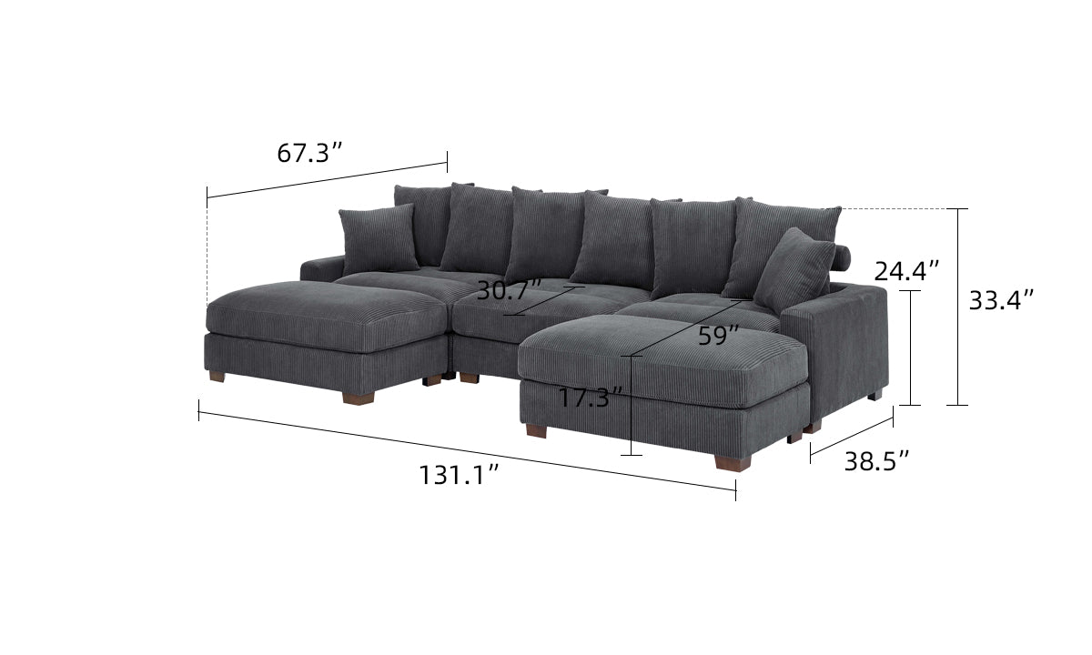 Julie Oversized Corduroy Deep-Seated U-Shaped Modular Sectional