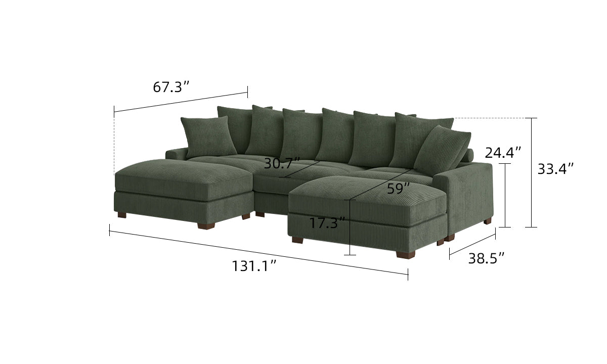 Julie Oversized Corduroy Deep-Seated U-Shaped Modular Sectional