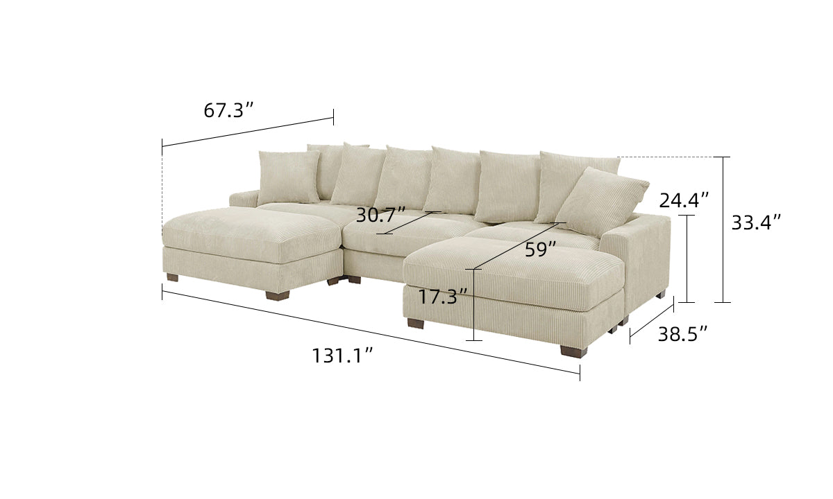 Julie Oversized Corduroy Deep-Seated U-Shaped Modular Sectional