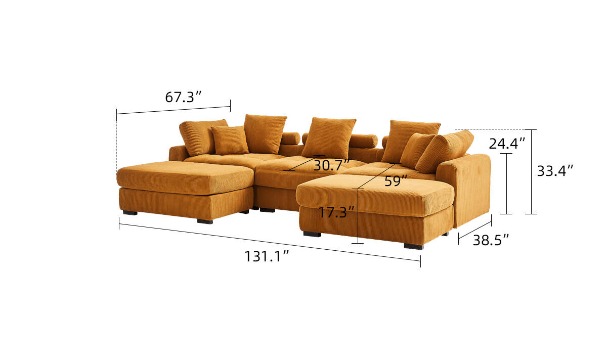 Julie Oversized Corduroy Deep-Seated U-Shaped Modular Sectional